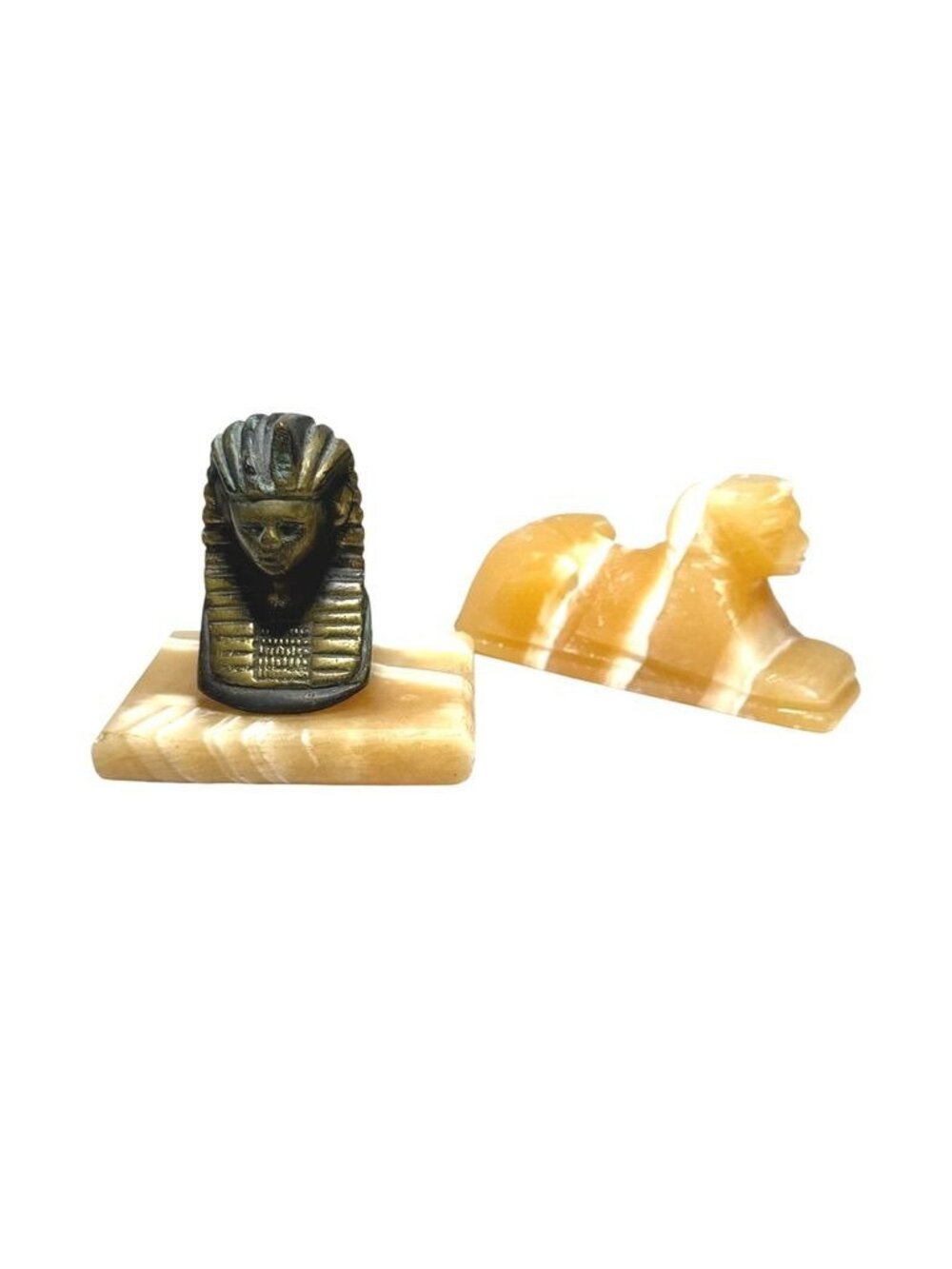 Egyptian Pharaoh & Sphinx Figurines Onyx Base Decorative Collectibles